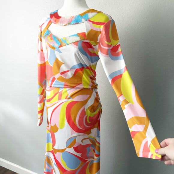 Boston Proper 70s Multicolor Funky Slinky Sequin Maxi Dress Women’s Size Medium - Picture 6 of 15